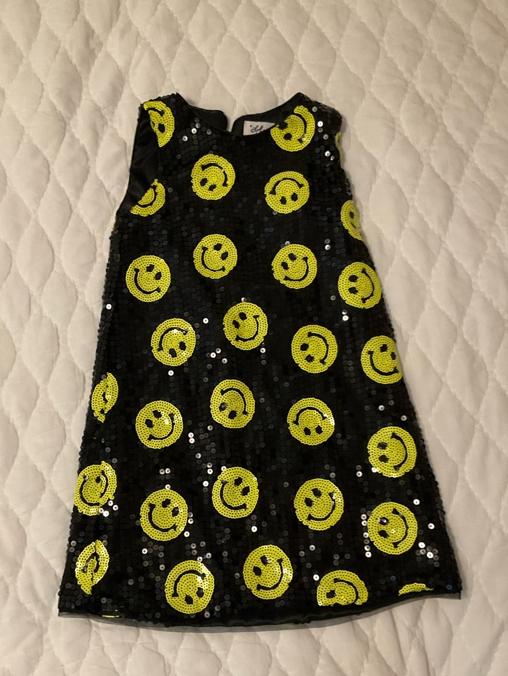 Lola + The Boys Black Sequin Dress with Yellow Smiley Faces